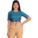 Yash Gallery Women's Cotton Zig-Zag Printed Regular Regular Fit Short Sleeve Blouse
