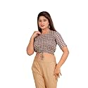 Yash Gallery Women's Cotton Zig-Zag Printed Regular Regular Fit Short Sleeve Blouse