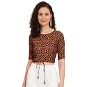 Yash Gallery Women's Cotton Zig-Zag Printed Regular Regular Fit Short Sleeve Blouse
