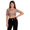 Yash Gallery Women's Cotton Zig-Zag Printed Regular Regular Fit Short Sleeve Blouse