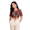 Yash Gallery Women's Cotton Zig-Zag Printed Regular Regular Fit Short Sleeve Blouse