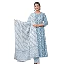 Yash Gallery Women's Cotton Floral Printed Anarkali Kurta with Pants &amp; Dupatta Set