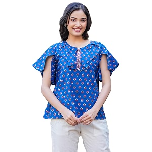 Yash Gallery Womens Blue Printed Pure Cotton