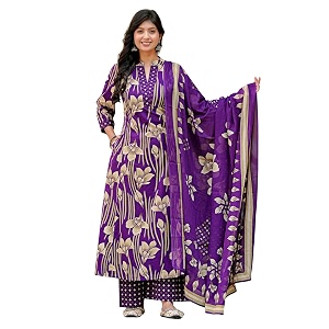 Yash Gallery Womens Pure Cotton Purple A-Line