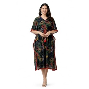 Yash Gallery Womens Cotton Printed Kaftan Midi