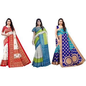 yashika art silk printed with unstitched blouse piece for women combo  new sari  latest saree_pack of 3
