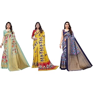 yashika art silk printed with unstitched blouse piece for women combo  new sari  latest saree_pack of 3