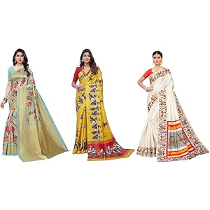 yashika art silk printed with unstitched blouse piece for women combo  new sari  latest saree_pack of 3