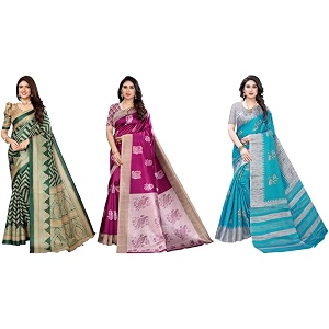 yashika art silk printed with unstitched blouse piece for women combo  new sari  latest saree_pack of 3