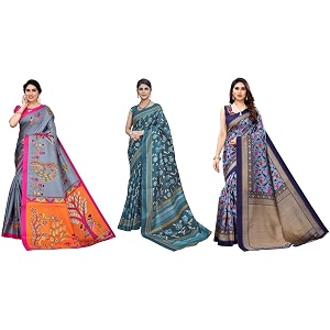 yashika art silk printed with unstitched blouse piece for women combo  new sari  latest saree_pack of 3