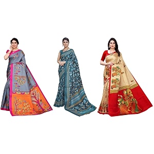 yashika art silk printed with unstitched blouse piece for women combo  new sari  latest saree_pack of 3