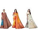 Yashika Art Silk Printed with Unstitched Blouse Piece for Women Combo | New Sari | Latest Saree_Pack of 3