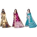 Yashika Art Silk Printed with Unstitched Blouse Piece for Women Combo | New Sari | Latest Saree_Pack of 3