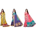 Yashika Art Silk Printed with Unstitched Blouse Piece for Women Combo | New Sari | Latest Saree_Pack of 3