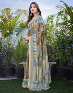 yashika printed bollywood tussar silk saree brown