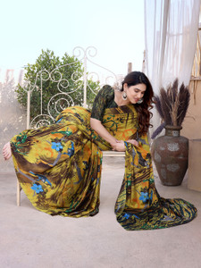yashika printed bollywood tussar silk saree