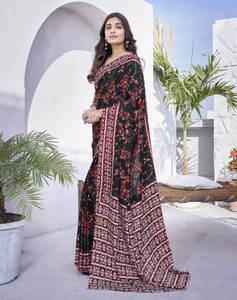 yashika printed bollywood tussar silk saree black