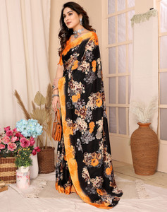 yashika printed bollywood tussar silk saree orange