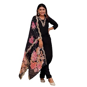 Yashika Womens Print Embroidered Straight Cotton