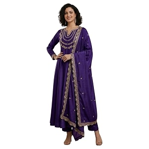 Yashika Womens Silk Blend Embroidered Anarkali Kurta