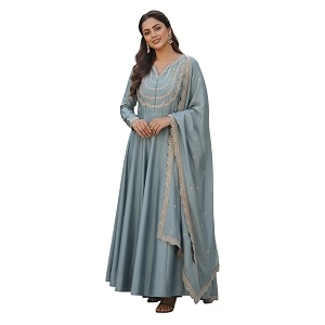 Yashika Womens Silk Blend Embroidered Anarkali Kurta