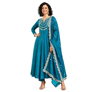 Yashika Womens Silk Blend Embroidered Anarkali Kurta