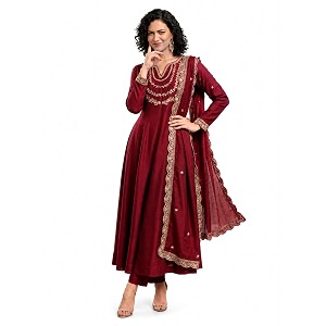 Yashika Womens Silk Blend Embroidered Anarkali Kurta