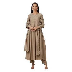 Yashika Womens Silk Blend Embroidered Anarkali Kurta