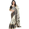 Yashika Women39s Floral Printed White Dola Silk