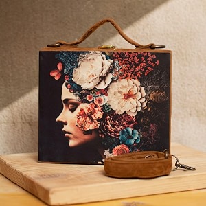 yashna handcrafted vegan printed suitcase clutch bags for women  artistic bridal purse for wedding women  eco-friendly suitcase clutches