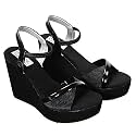 YASHU ENTERPRISES Women Glitter Wedge Heel Sandal (Article Number 024_Black)