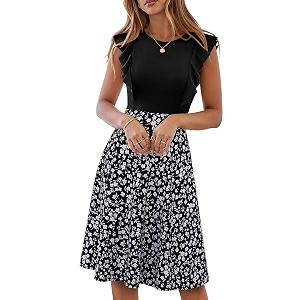 YATHON Womens Vintage Ruffle Sleeve Floral A