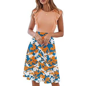 YATHON Womens Vintage Ruffle Sleeve Floral A