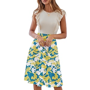 YATHON Womens Vintage Ruffle Sleeve Floral A