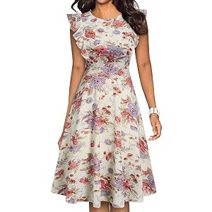YATHON Womens Vintage Ruffle Sleeve Floral A