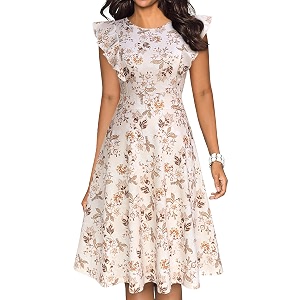 YATHON Womens Vintage Ruffle Sleeve Floral A