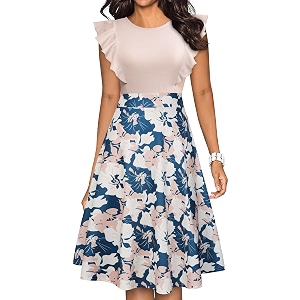 YATHON Womens Vintage Ruffle Sleeve Floral A