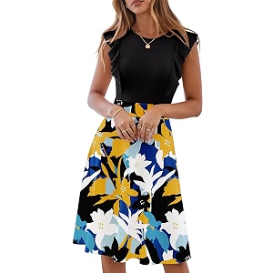 YATHON Womens Vintage Ruffle Sleeve Floral A