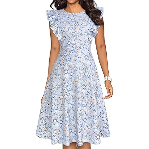 YATHON Womens Vintage Ruffle Sleeve Floral A