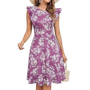 YATHON Womens Vintage Ruffle Sleeve Floral A
