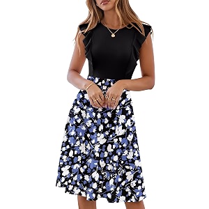 YATHON Womens Vintage Ruffle Sleeve Floral A