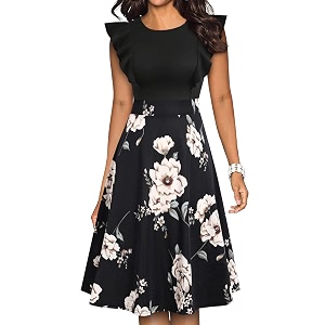 YATHON Womens Vintage Ruffle Sleeve Floral A