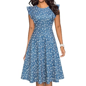 YATHON Womens Vintage Ruffle Sleeve Floral A