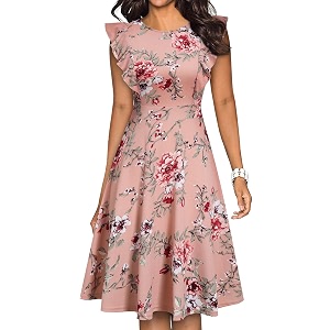 YATHON Womens Vintage Ruffle Sleeve Floral A