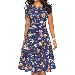 YATHON Womens Vintage Ruffle Sleeve Floral A