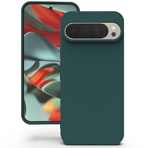 yatwin silicone back case for google pixel 9 pro xl soft-touch phone back cover for google pixel 9 pro xl - dark green
