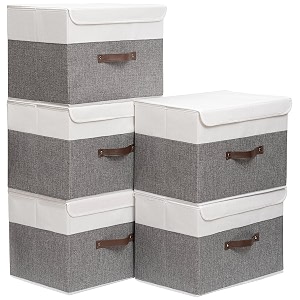 Yawinhe Collapsible Storage BinsWhite Grey13.0x9.0x7.9in5-Pack