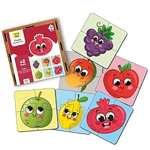 yay play 4 piece wooden puzzle for kids - set of 6 fruits jigsaw puzzle - puzzles for kids for age 2 amp above - safe amp durable pre-school toys - educational puzzle game with wooden box