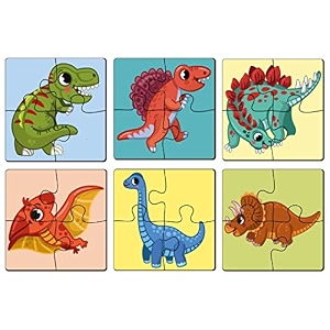 yayplay dinosaurs beginner educational puzzle 4 pieces wooden puzzles for 2 ys and up set of 6 with wooden puzzle box