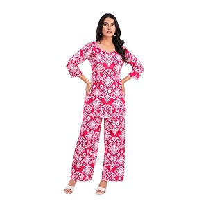 yazia women cotton lounge wear set  printed top amp pyjama co-ord set  soft breathable fabric  daily nightwear amp home wear  small to 3xl